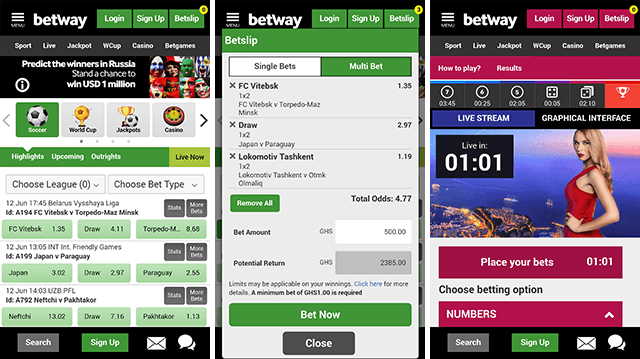 Betway mobile view
